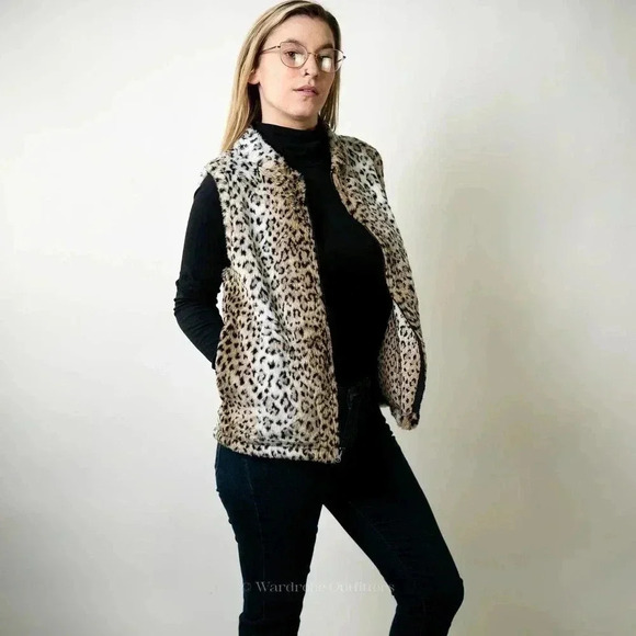 Vintage 1990s Leopard Animal Print Cobblestone Canyon Cheetah Faux Fur Vest - S - Picture 2 of 10